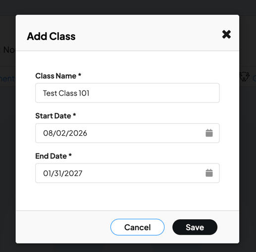 Add New Class Details