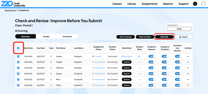 Bulk Edit Reports & Grade Settings