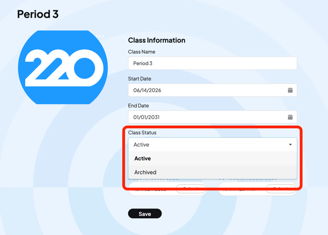 Class Status to Archived