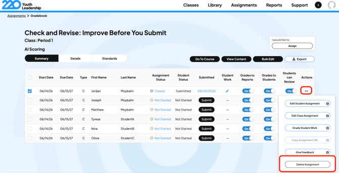 Delete Assignment from Gradebook