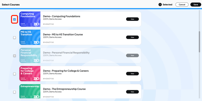 Select the 220 course you want to add