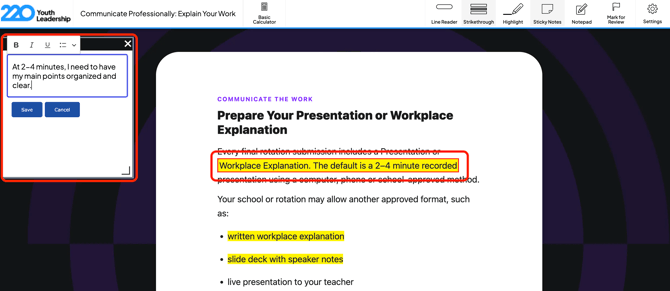 Sticky Notes feature