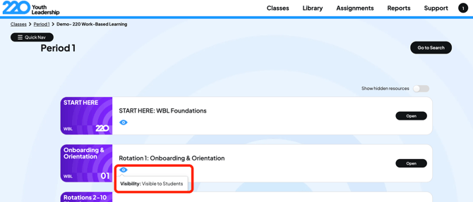 Visible to students eye icon